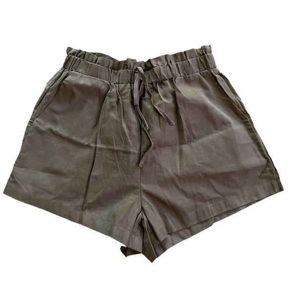 SHEIN Brown 100% Cotton High Waist Shorts Elastic Ruffle Waist Size Small - Picture 1 of 13